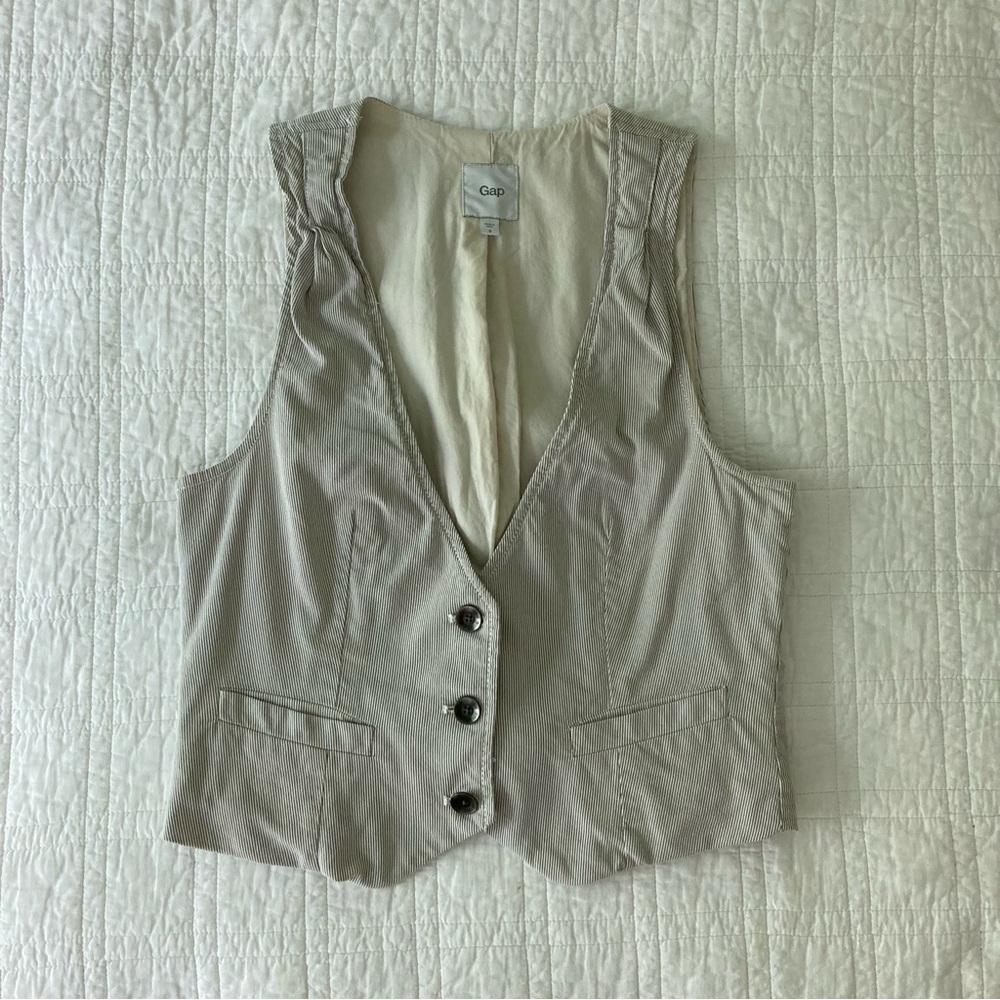 GAP Vest gray and white cotton button up pinstripe Size Small